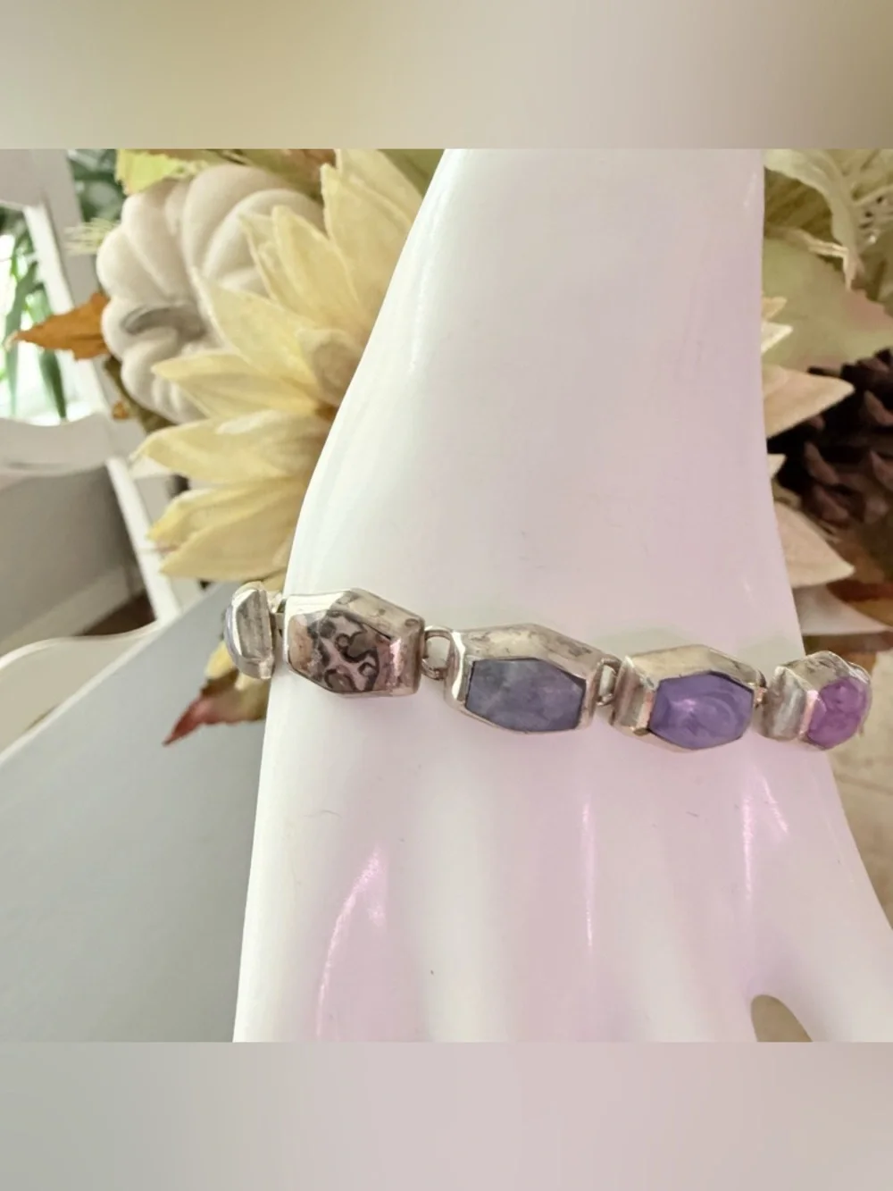 Vintage Taxco 925 Sterling Silver & Stone Bracelet - Picture 11 of 12